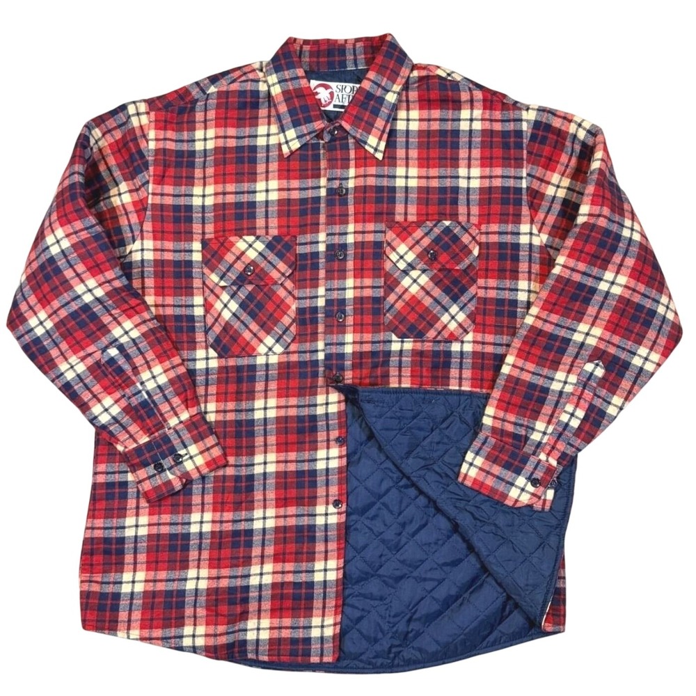 Vintage 90s Barn Coat Men XL Flannel Trucker Jacket Plaid Red Blue Sports Afield